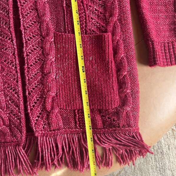 Sundance Boho Cable Knit Cardigan Coat Fringe Wool Cotton Blend, Women's XS - Picture 14 of 15